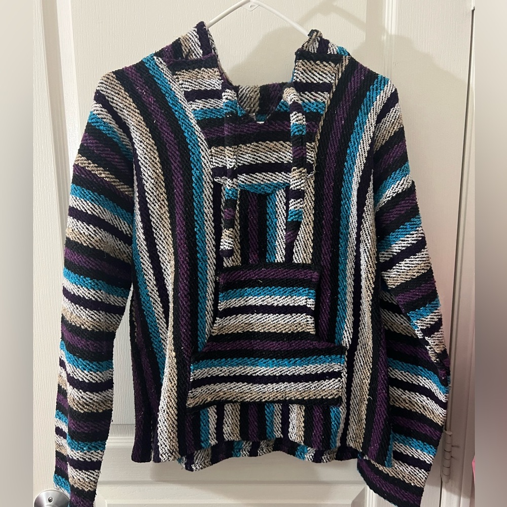 Size S, “dr*g rug” poncho hoodie